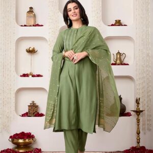 Myx Women's Embroidered Kurta Pant Set with Dupatta